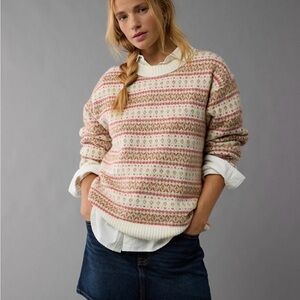 American Eagle Outfitters ‘Whoa so soft crew neck sweater’- Cream and Pink
